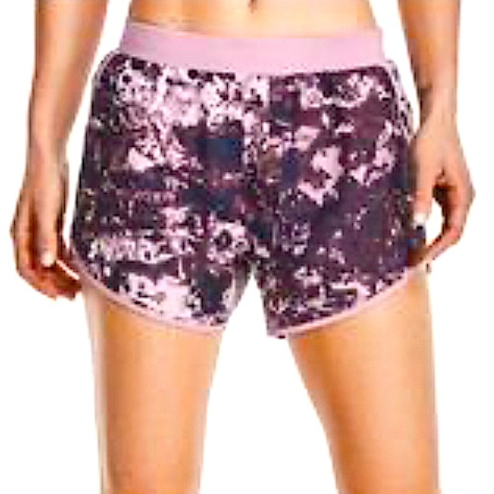 Under Armour Purple & Black Patterned Athletic Drawstring Short Shorts
